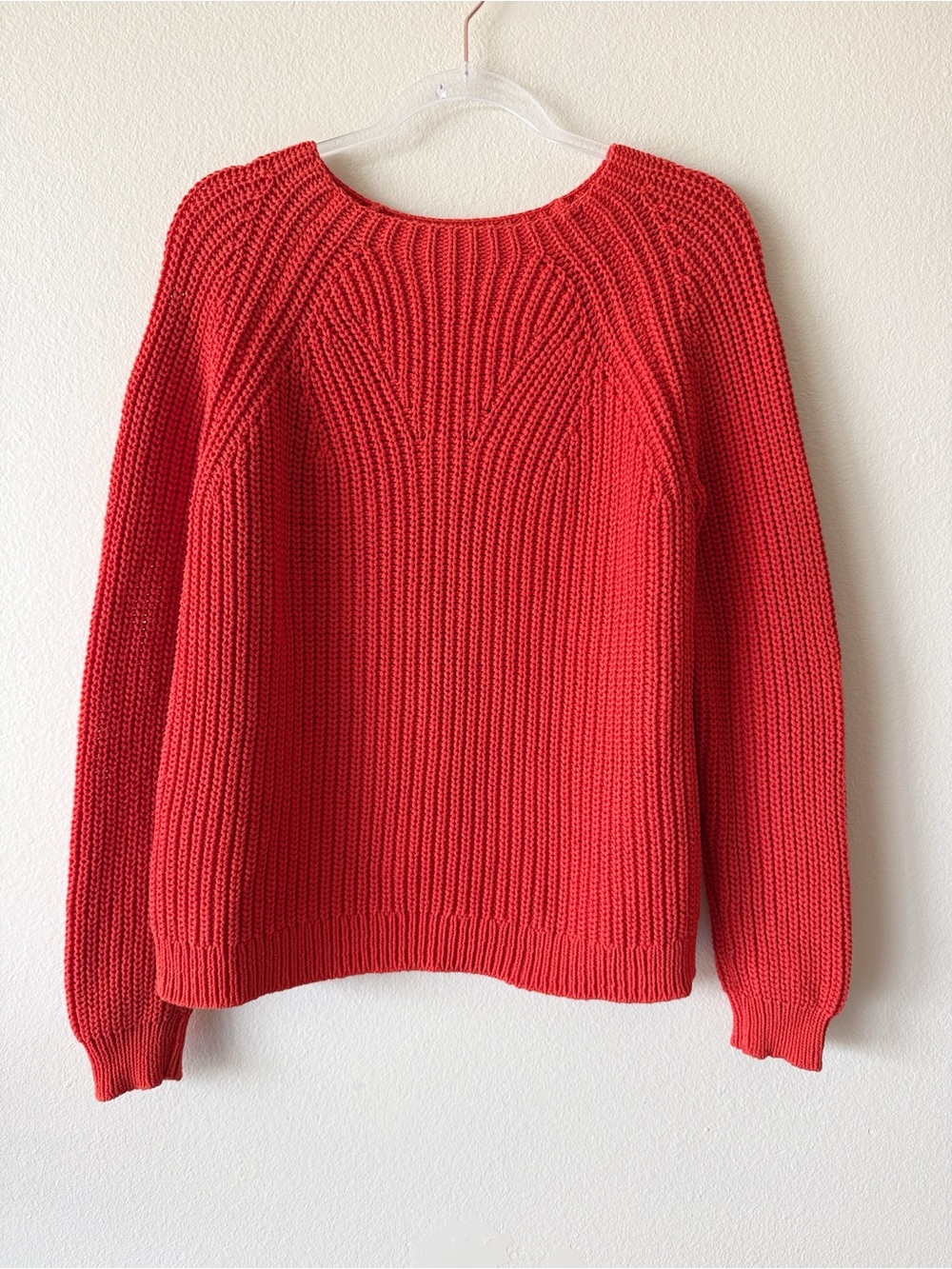 J Crew Chunky Ribbed Knit Sweater Red Orange Crew Neck Cotton